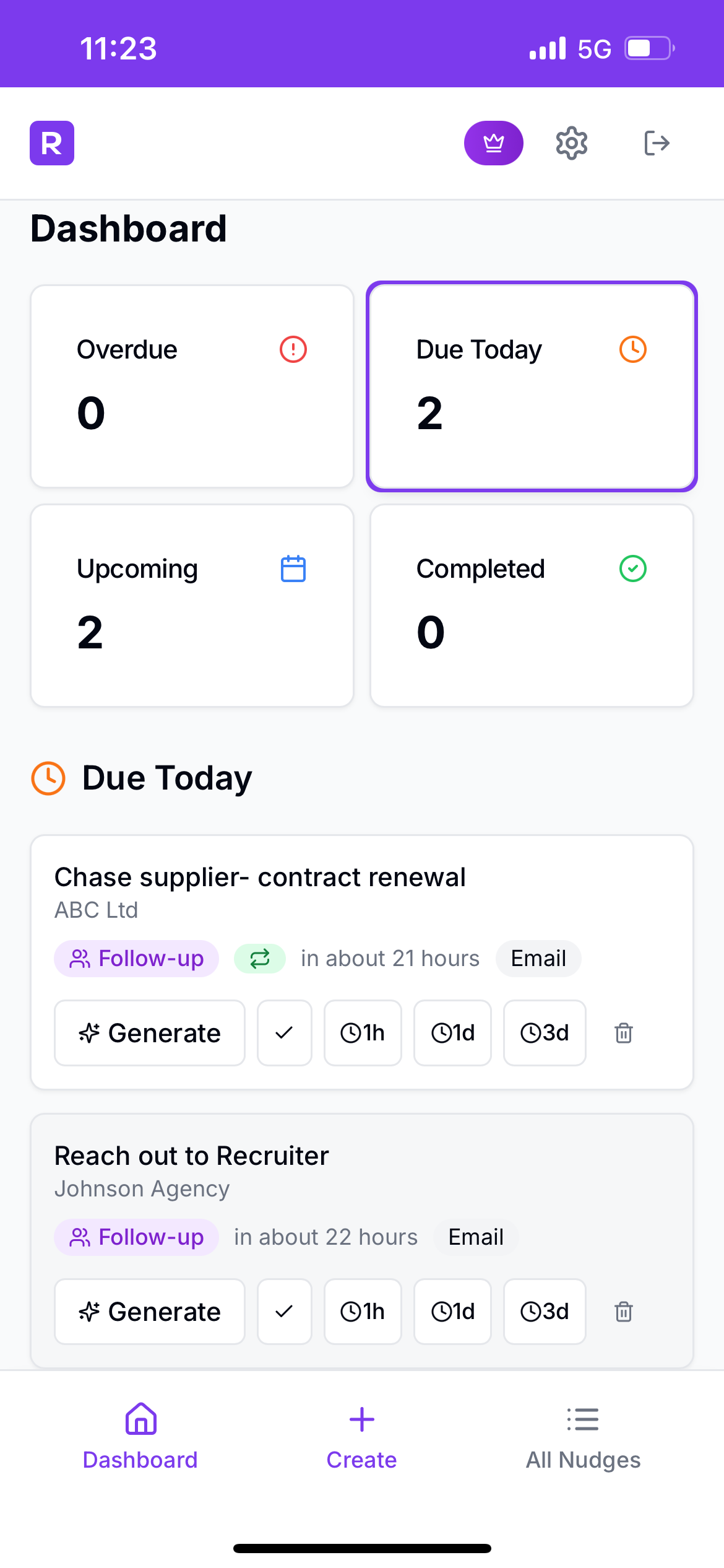 Resendia dashboard showing all follow-ups